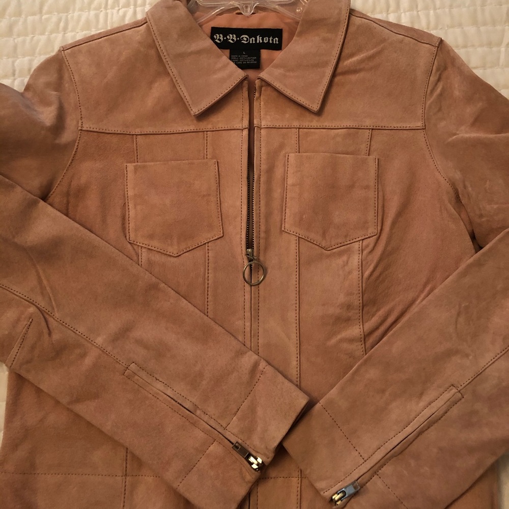 Blush pink suede zip up jacket